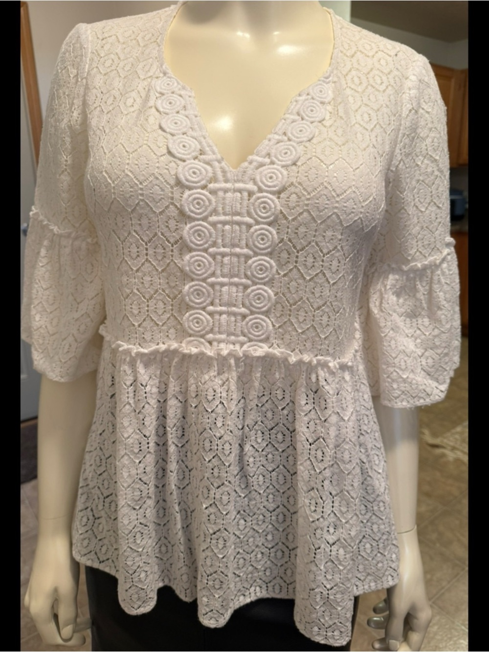 Lilly Pulitzer White Lace Peplum Blouse with Crochet Trim